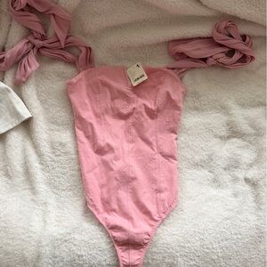 Free People Pink Bodysuit Top